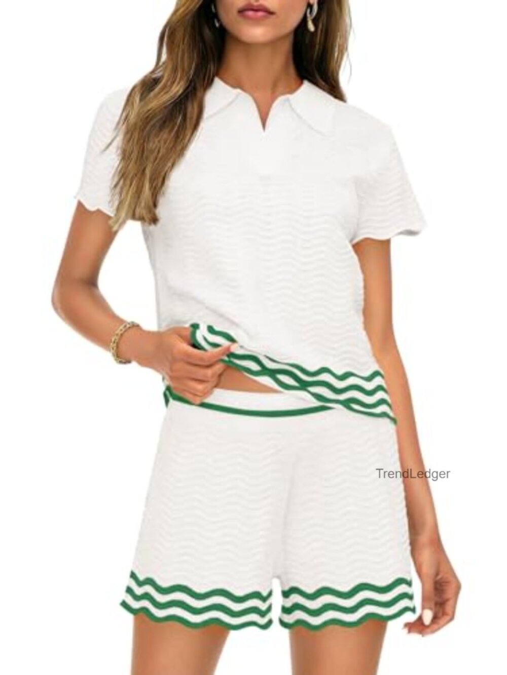 2-Piece Lounge Set Knit Short Set Women's Summer V-Neck Polo